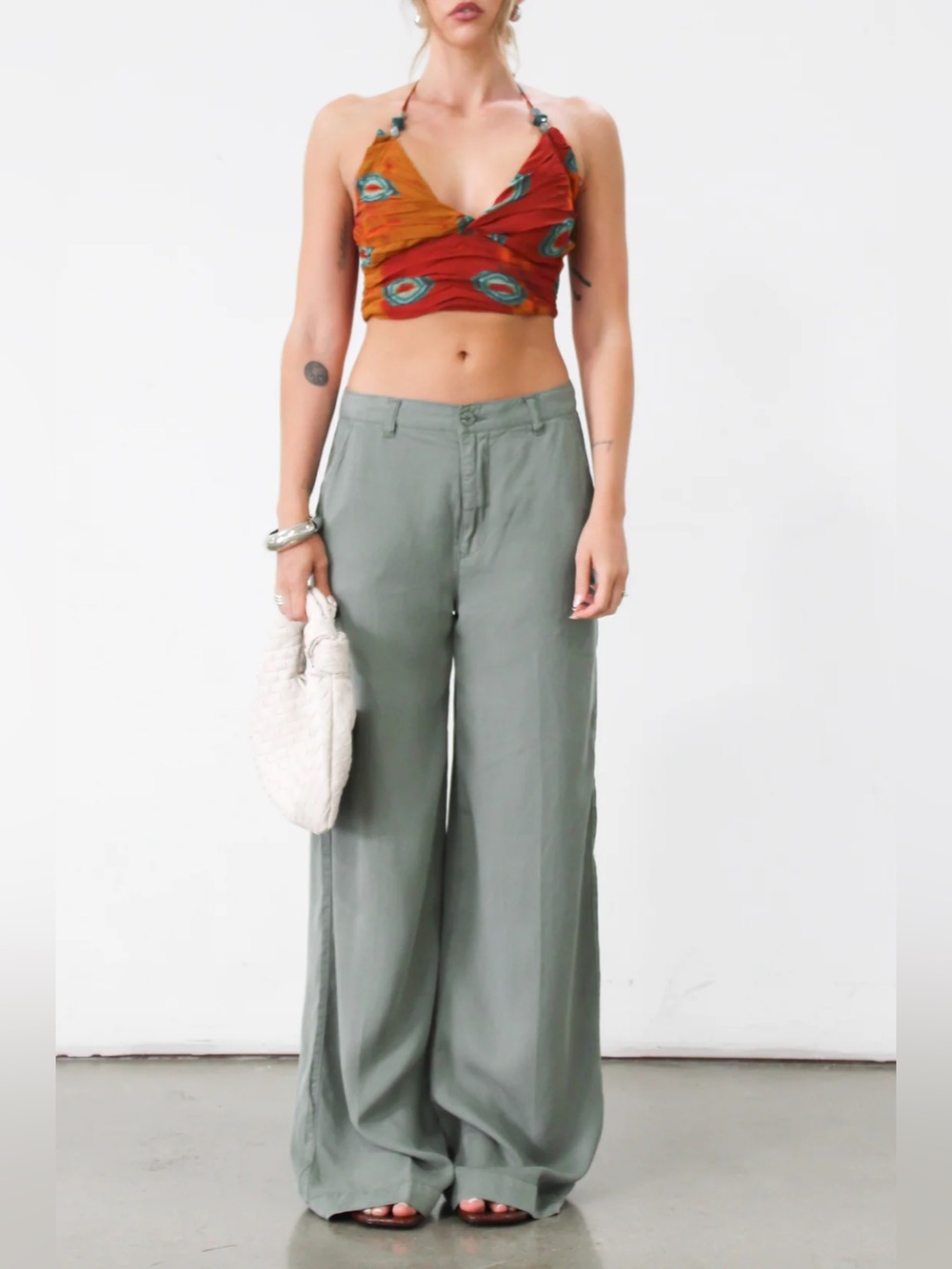 Pistola Jadyn Wide Leg Loose Fit Palazzo Pants Olive Green Cotton 30